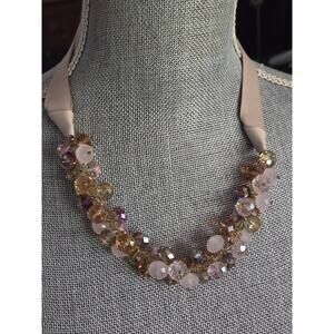 Vintage Ali Kahn New York Ribbon Rope Crystal Beaded Adjustable Necklace, 18"